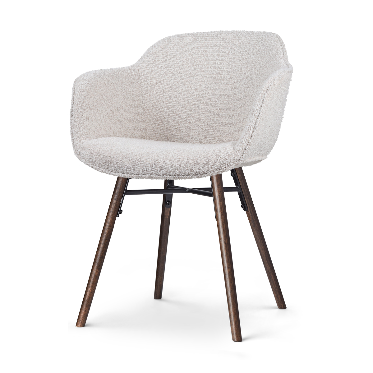 Nena-Mare eetkamerstoel bouclé beige - walnoot houten onderstel
