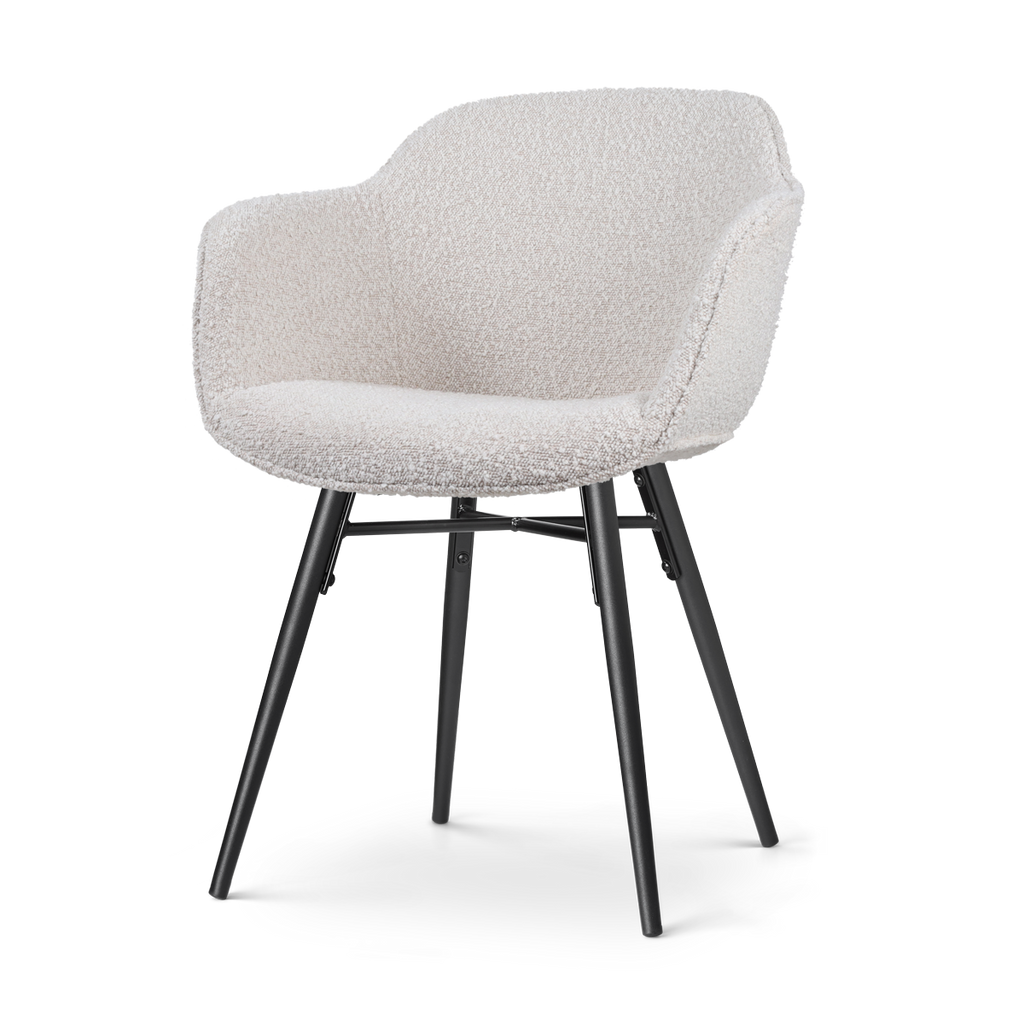 Nena-Mare eetkamerstoel bouclé beige - zwart houten onderstel
