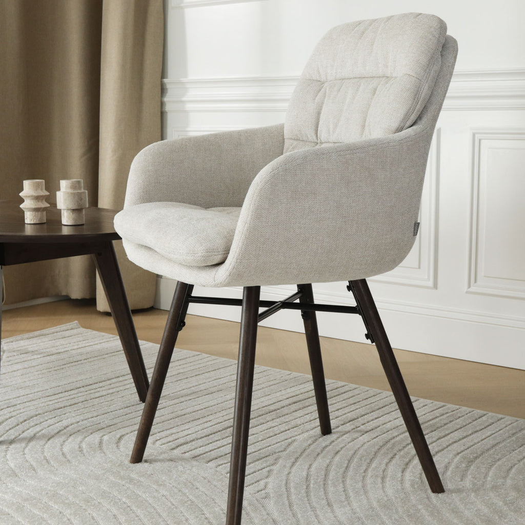 Nena-Mia eetkamerstoel beige - walnoot houten onderstel
