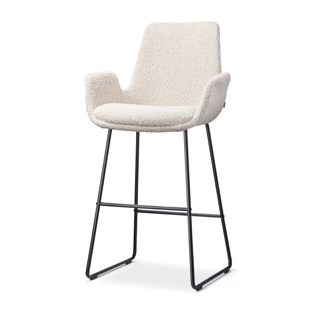 Nino-Eef barkruk bouclé beige - zwart onderstel - 65 cm