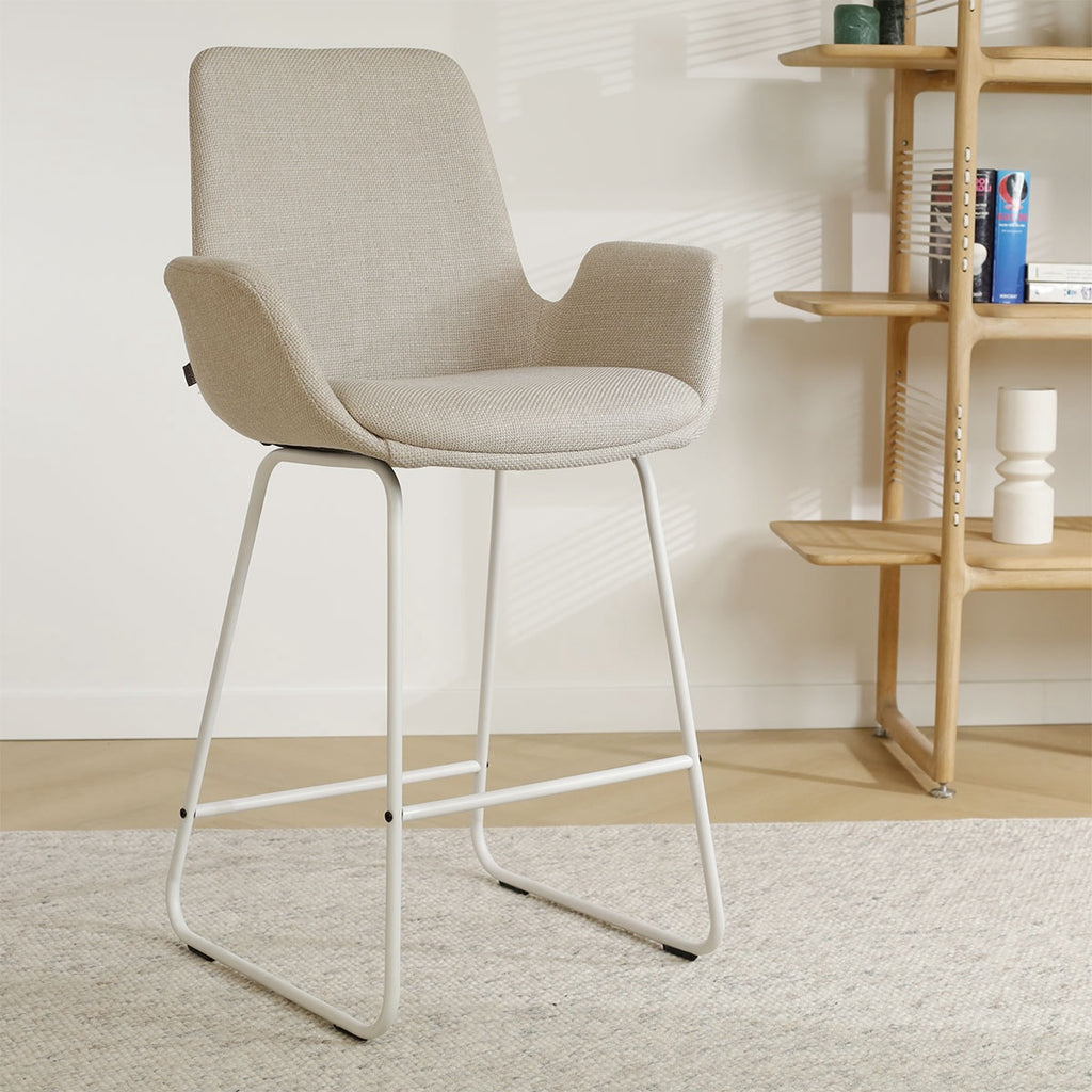 Nino-Eef barkruk beige - wit onderstel - 75 cm