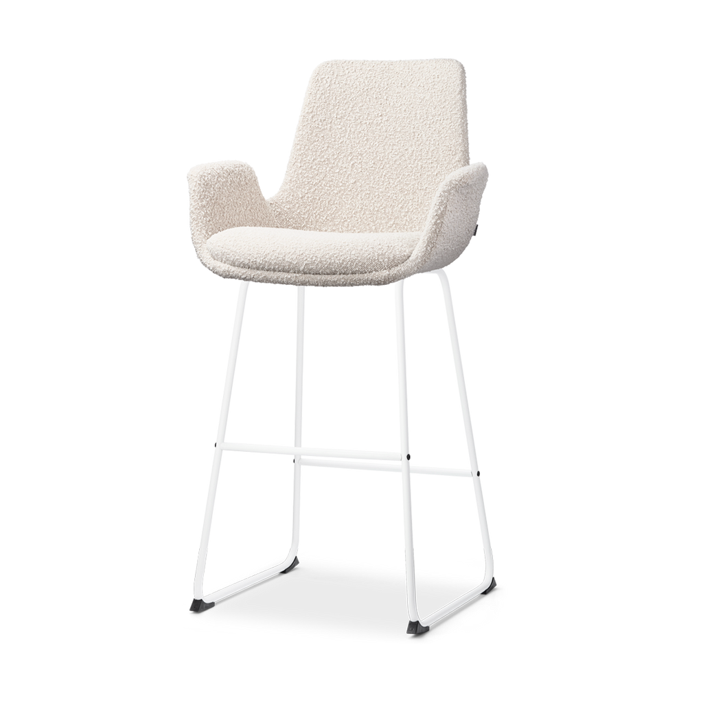 Nino-Eef barkruk bouclé beige - wit onderstel - 75 cm