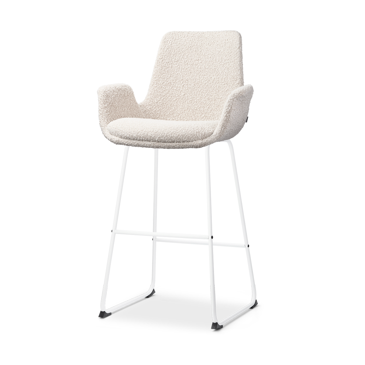 Nino-Eef barkruk bouclé beige - wit onderstel - 75 cm