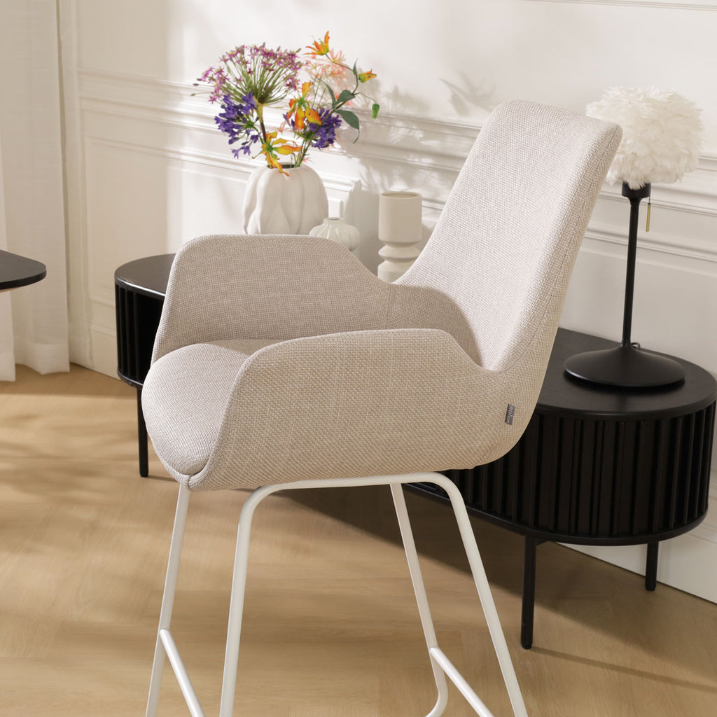 Nino-Eef barkruk beige - wit onderstel - 65 cm