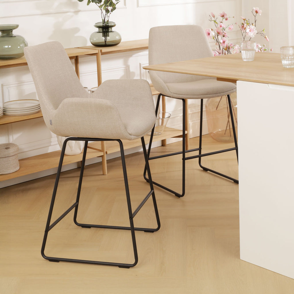 Nino-Eef barkruk beige - zwart onderstel - 75 cm