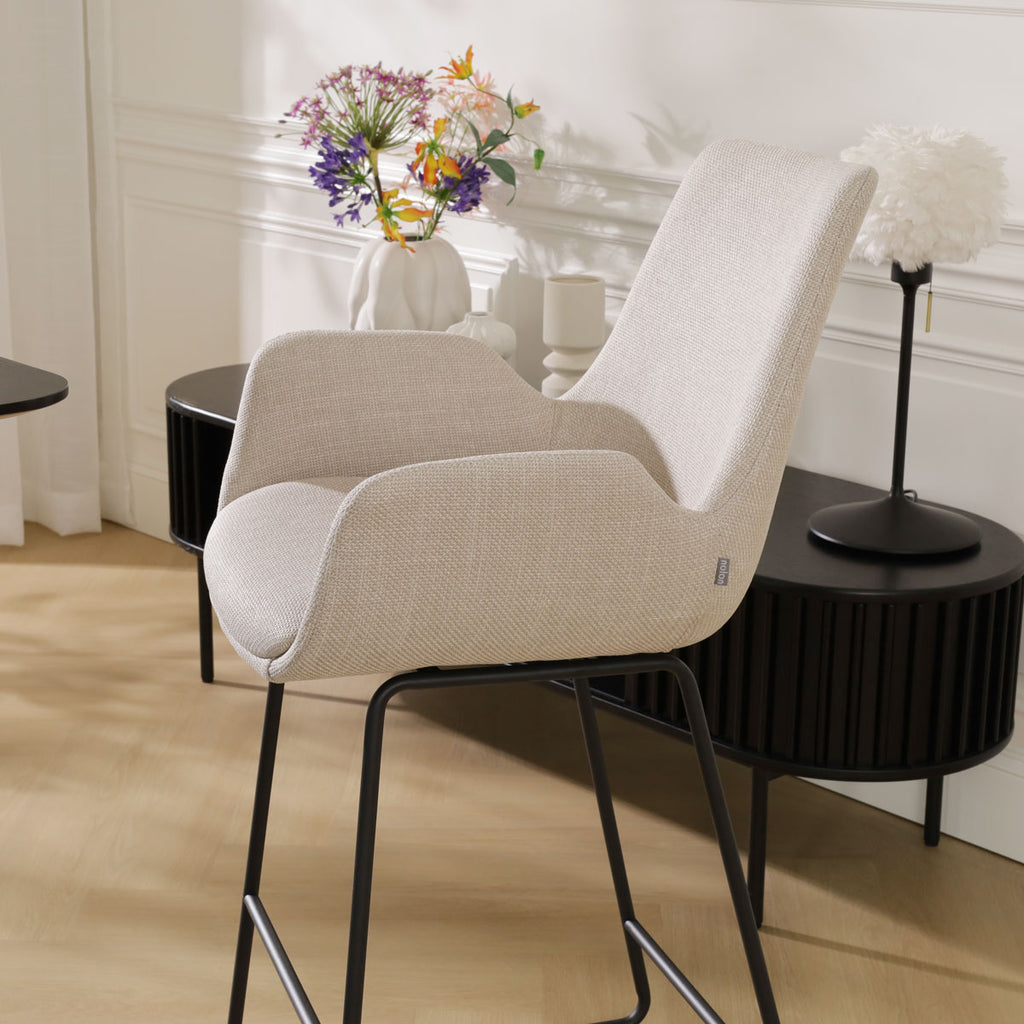 Nino-Eef barkruk beige - zwart onderstel - 75 cm