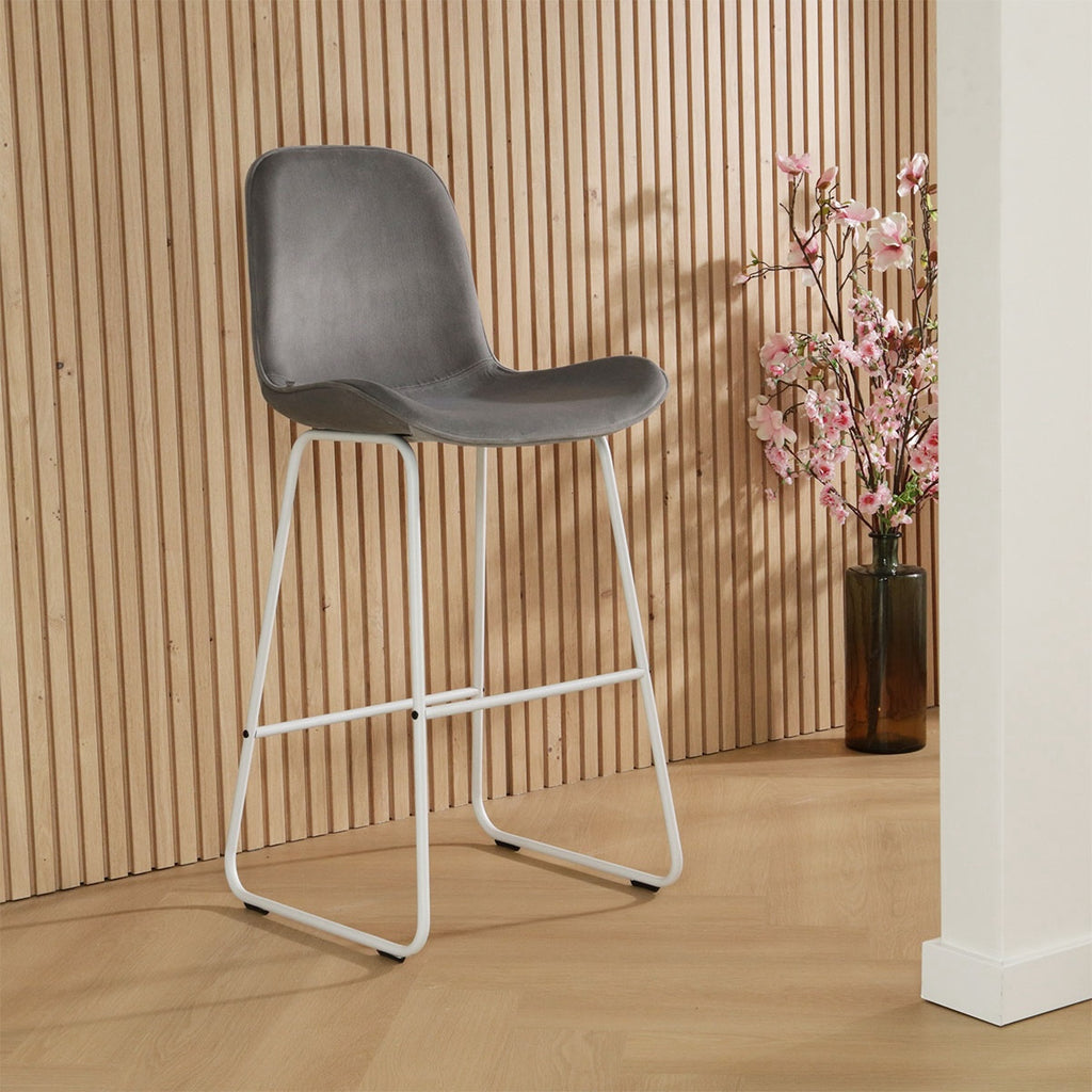 Nino-Fé barkruk velvet grijs - wit onderstel - 65 cm