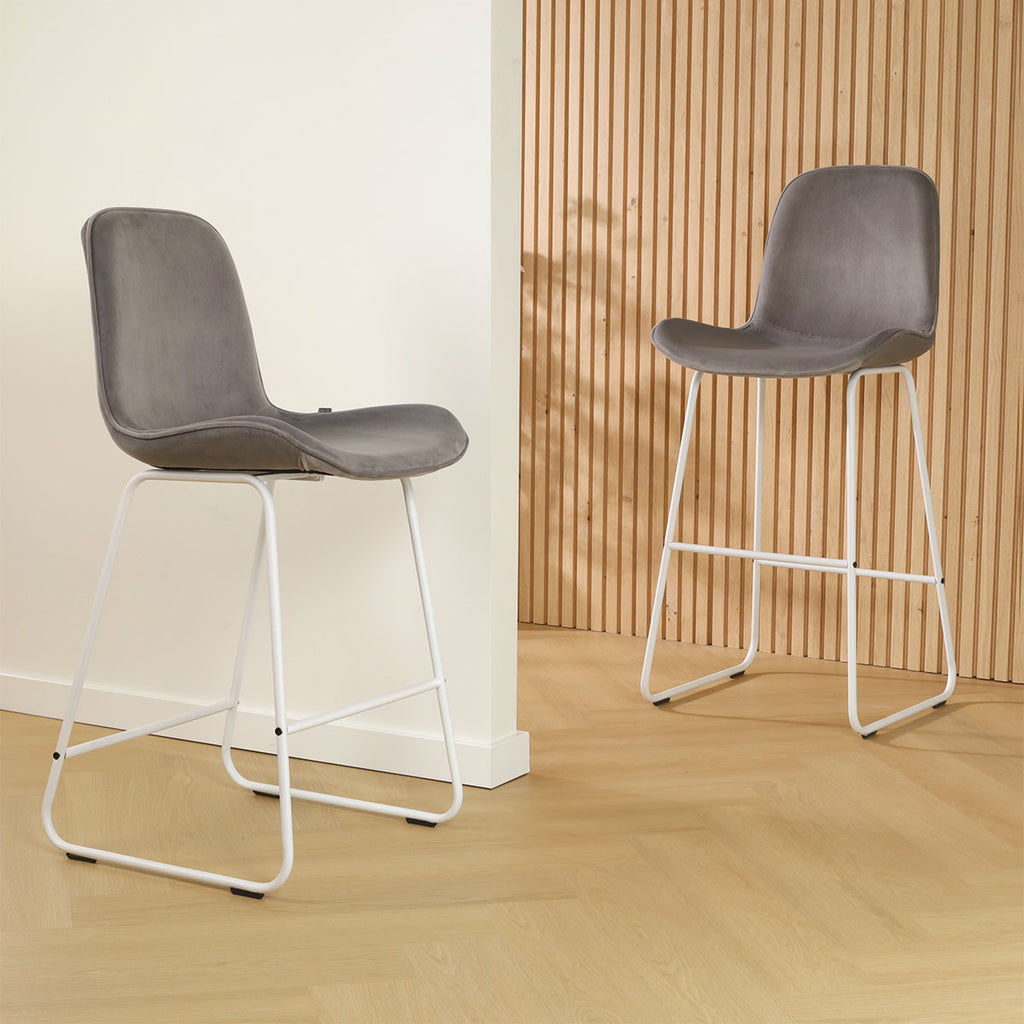 Nino-Fé barkruk velvet grijs - wit onderstel - 65 cm