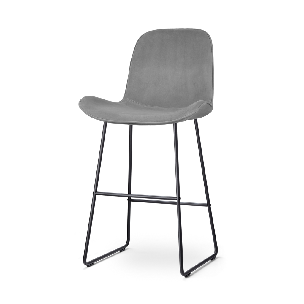 Nino-Fé barkruk velvet grijs - zwart onderstel - 75 cm