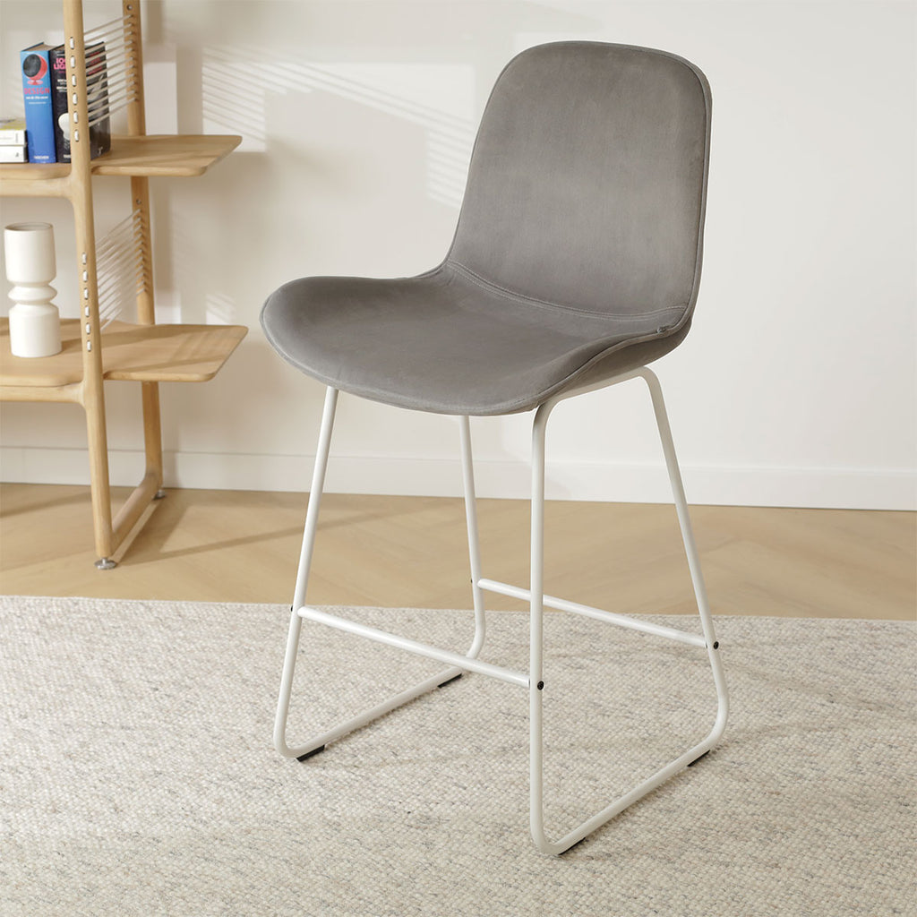 Nino-Fé barkruk velvet grijs - wit onderstel - 65 cm