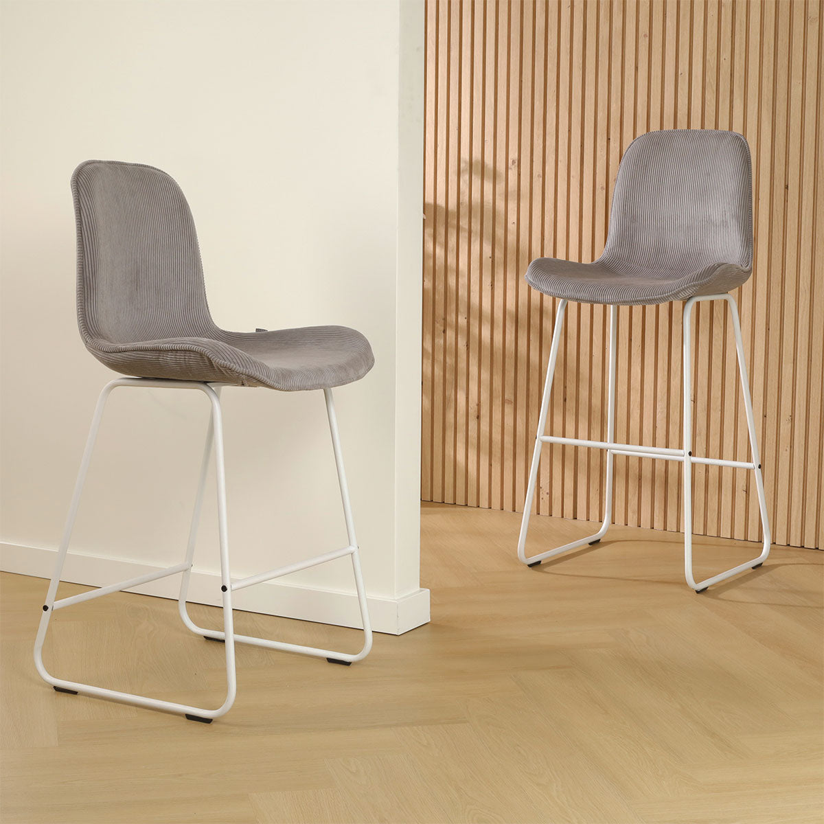 Nino-Fé barkruk rib warm grijs - wit onderstel - 65 cm