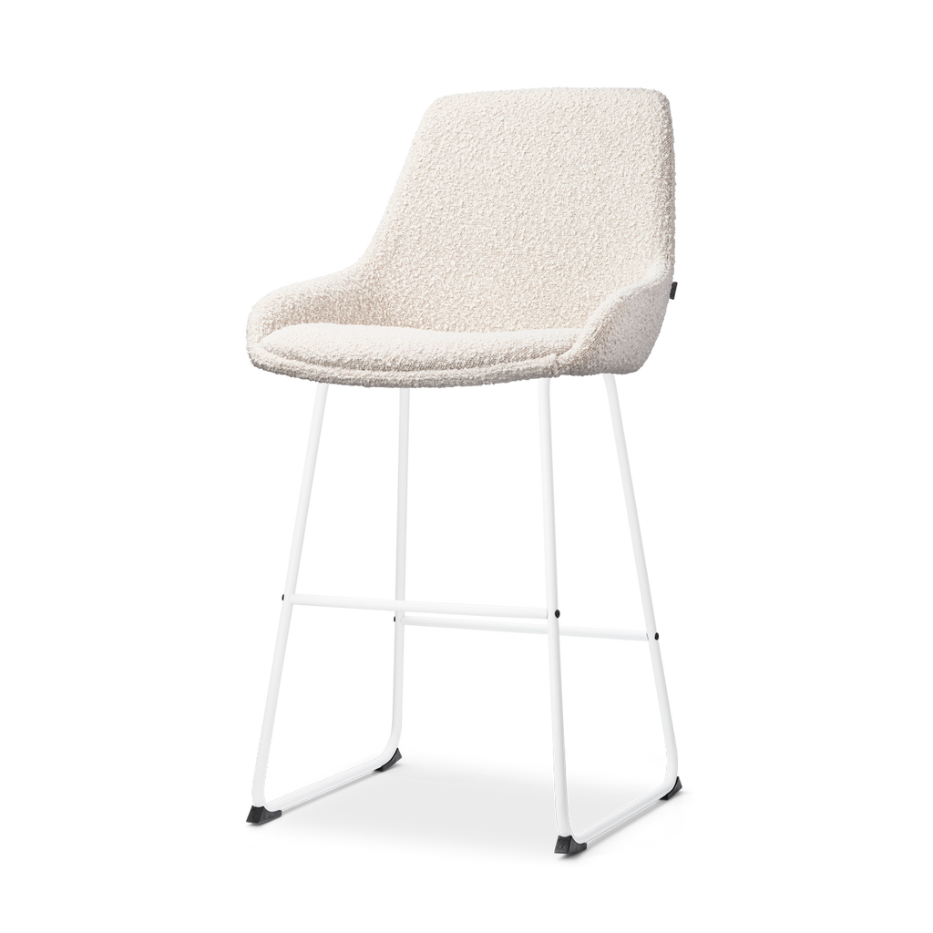 Nino-Isa barkruk bouclé beige - wit onderstel - 65 cm