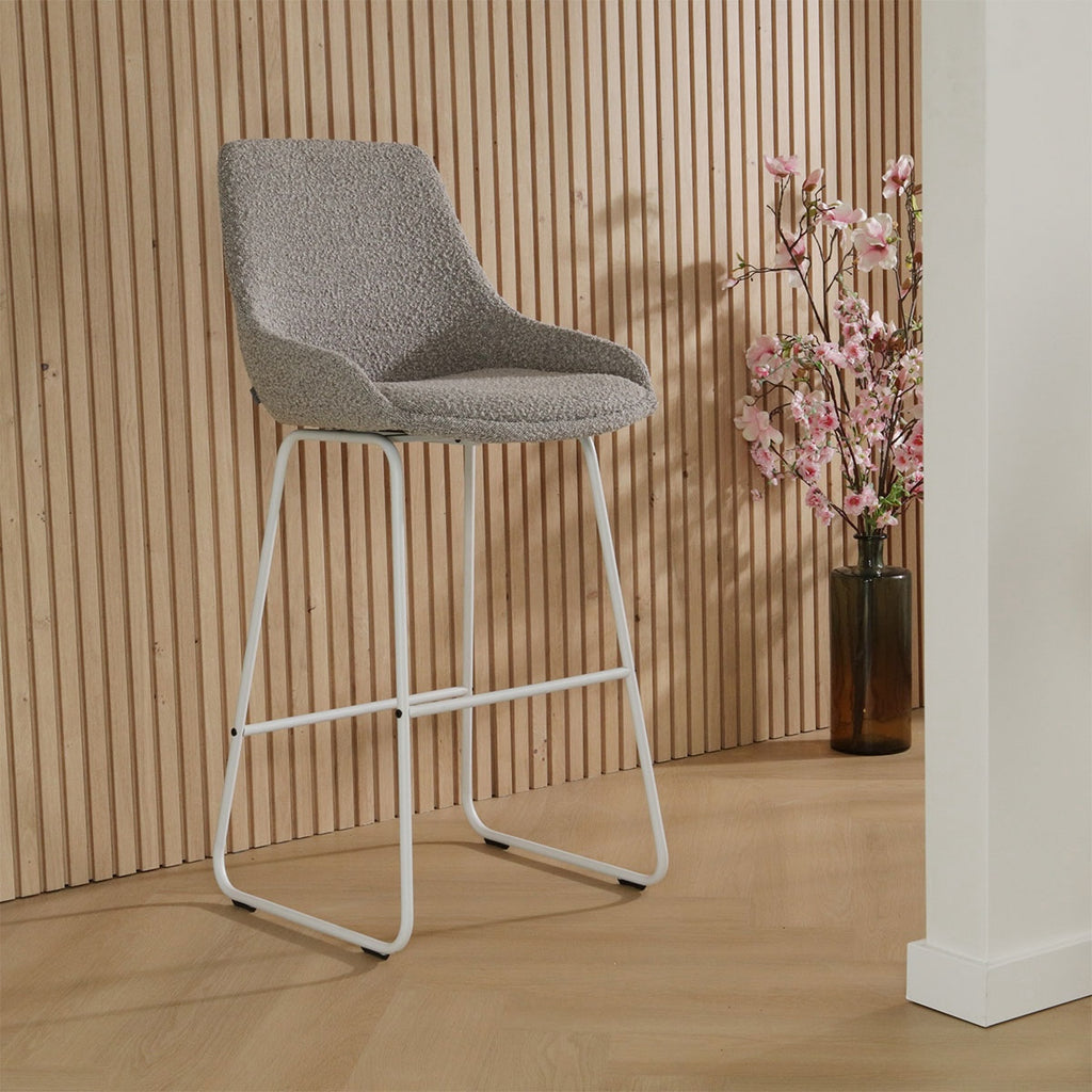 Nino-Isa barkruk bouclé taupe - wit onderstel - 65 cm