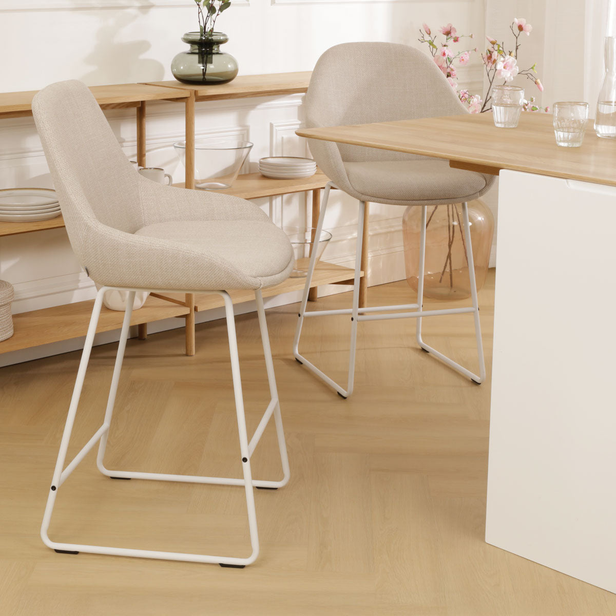 Nino-Isa barkruk beige - wit onderstel - 75 cm