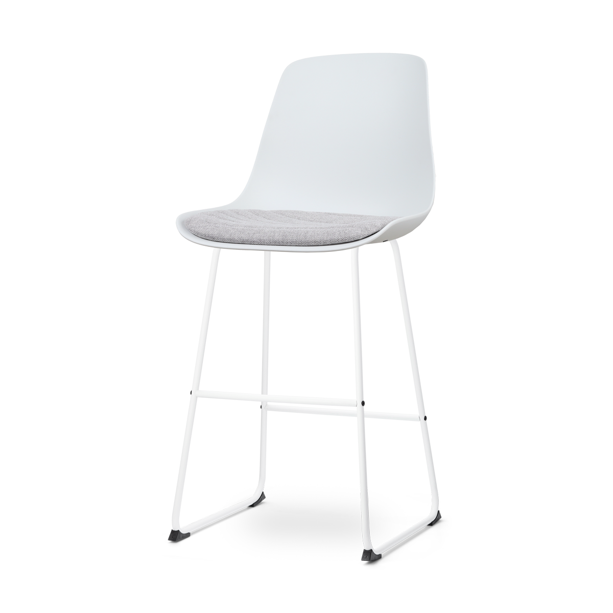 Nino-Liv barkruk wit en lichtgrijs zitkussen - wit onderstel - 75 cm