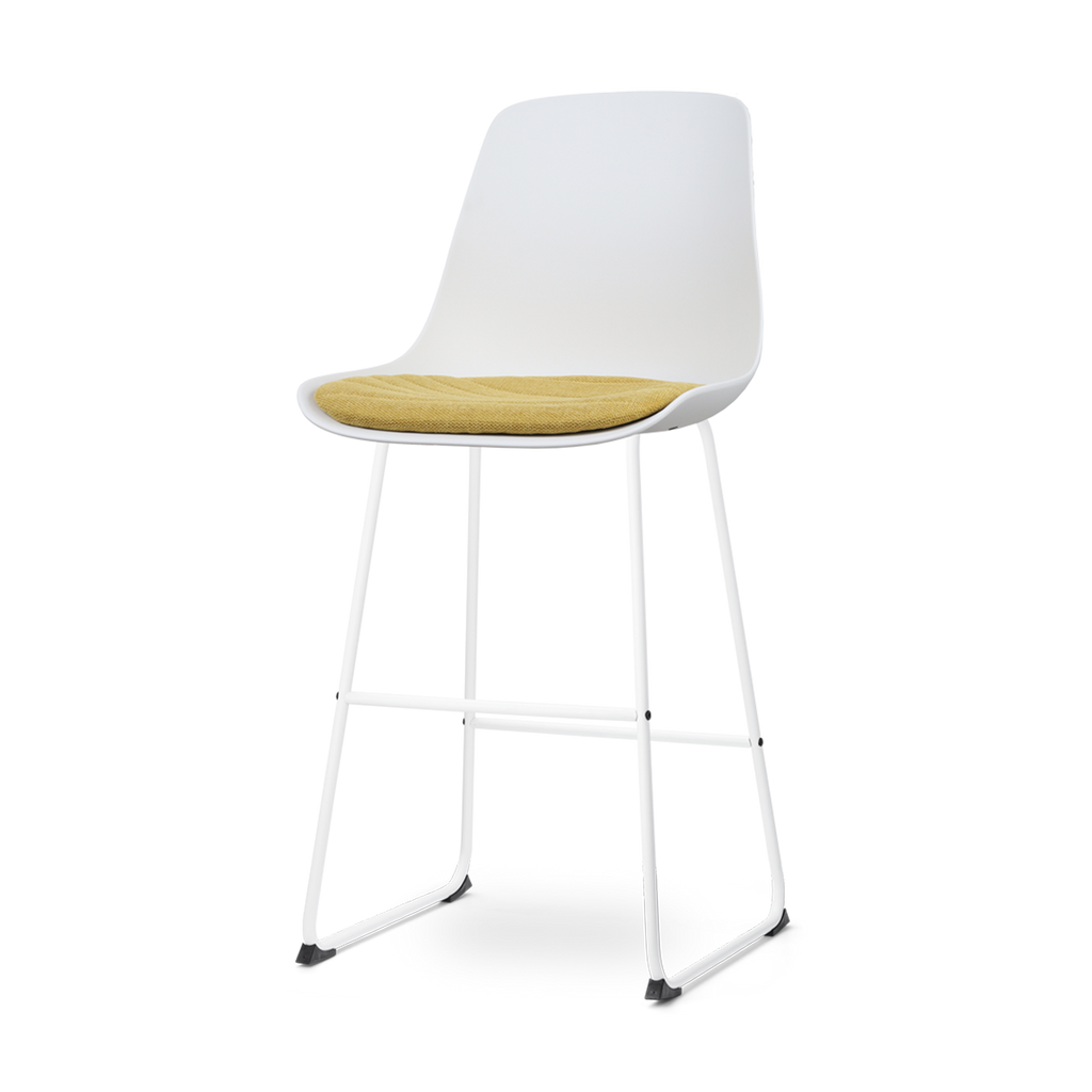 Nino-Liv barkruk wit en okergeel zitkussen - wit onderstel - 75 cm