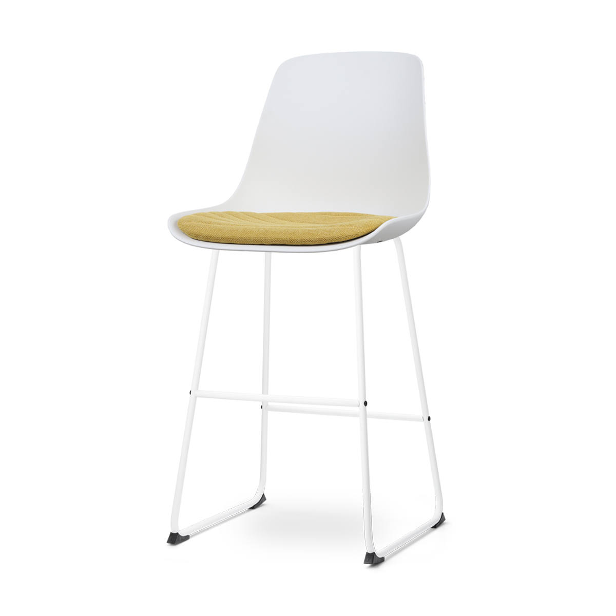 Nino-Liv barkruk wit en okergeel zitkussen - wit onderstel - 75 cm