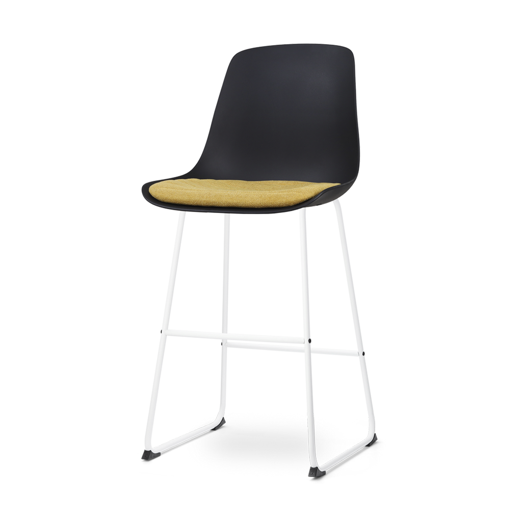 Nino-Liv barkruk zwart en okergeel zitkussen - wit onderstel - 75 cm