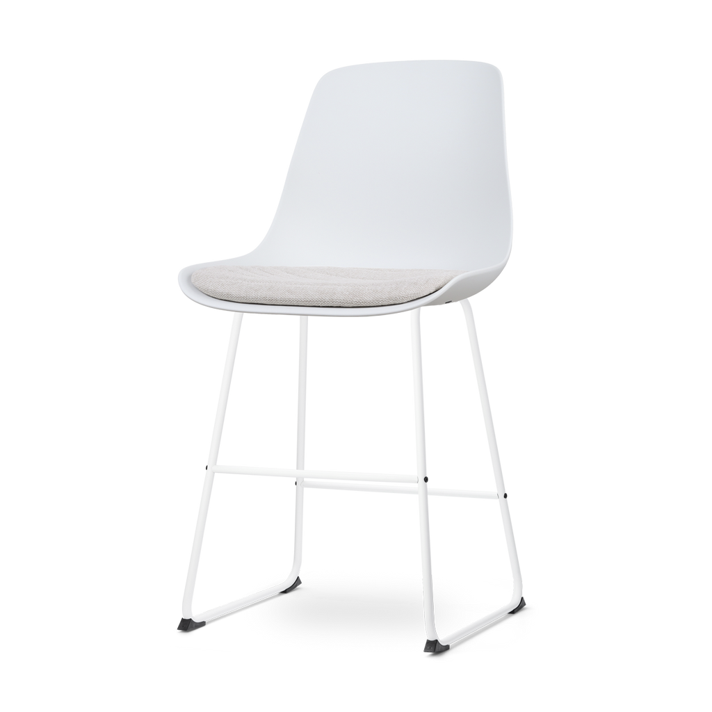 Nino-Liv barkruk wit met beige zitkussen - wit onderstel - 65 cm