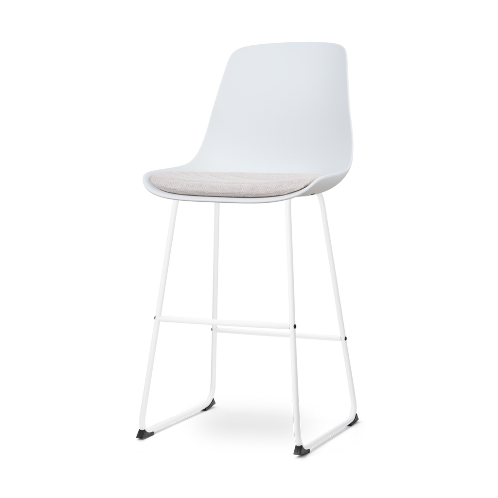 Nino-Liv barkruk wit en beige zitkussen - wit onderstel - 75 cm