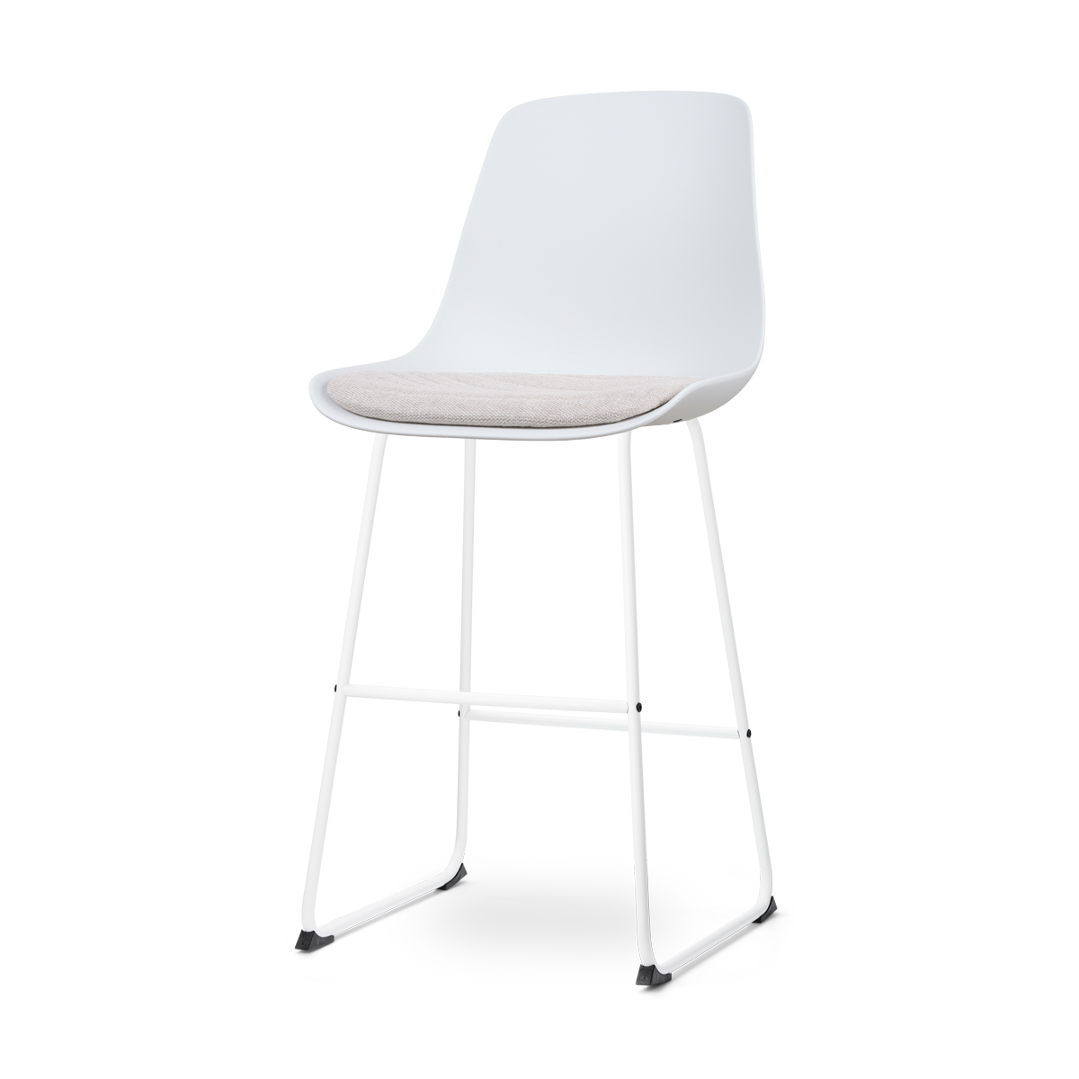 Nino-Liv barkruk wit en beige zitkussen - wit onderstel - 75 cm