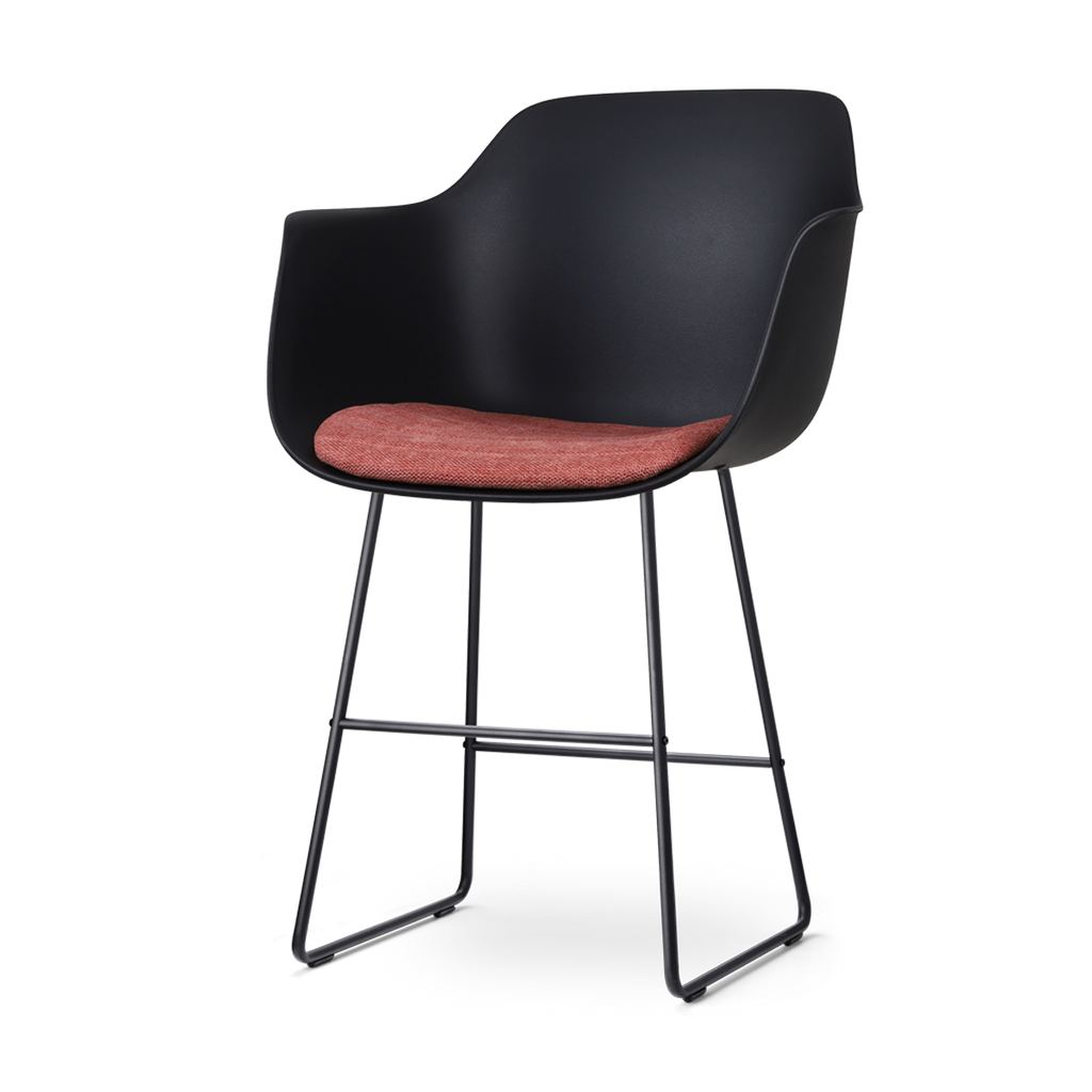 Nino-Liz barkruk zwart met terracotta rood zitkussen - zwart onderstel - 75 cm