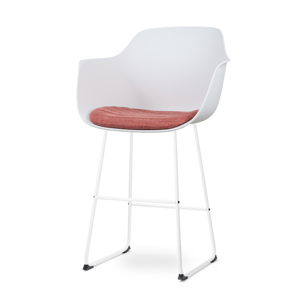 Nino-Liz barkruk wit met terracotta rood zitkussen - wit onderstel - 75 cm