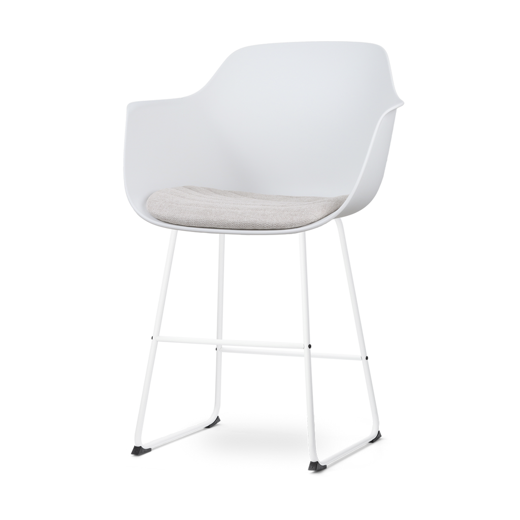 Nino-Liz barkruk wit met beige zitkussen - wit onderstel - 65 cm
