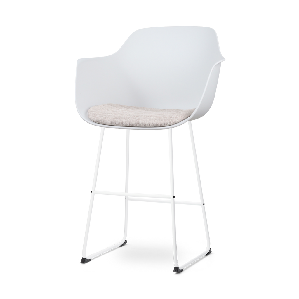 Nino-Liz barkruk wit en beige zitkussen - wit onderstel - 75 cm