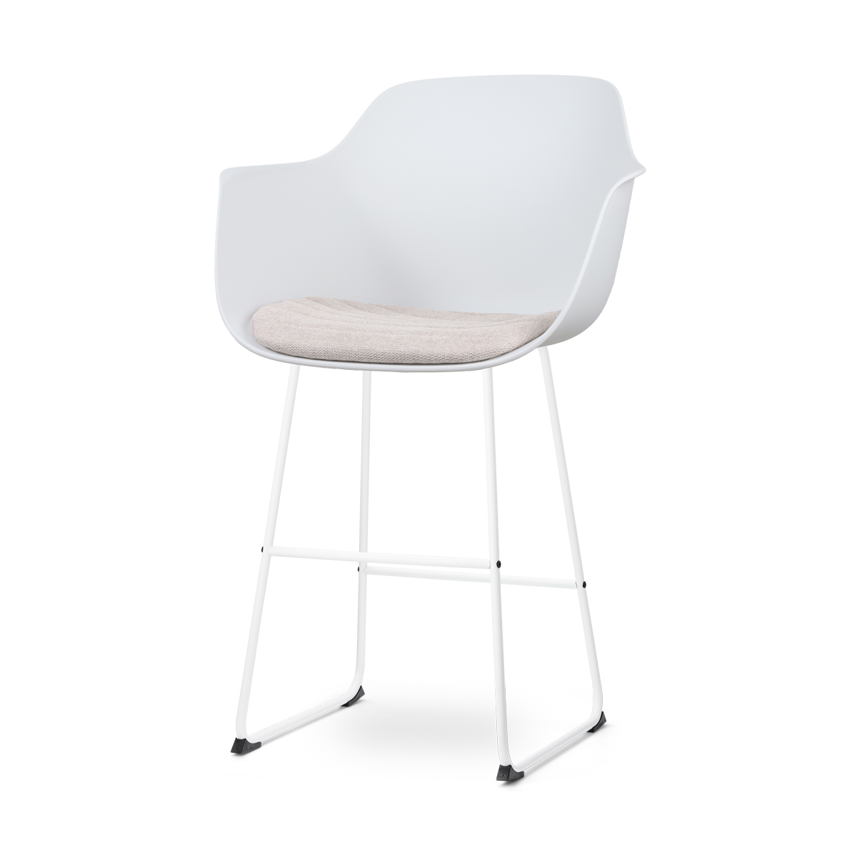 Nino-Liz barkruk wit en beige zitkussen - wit onderstel - 75 cm