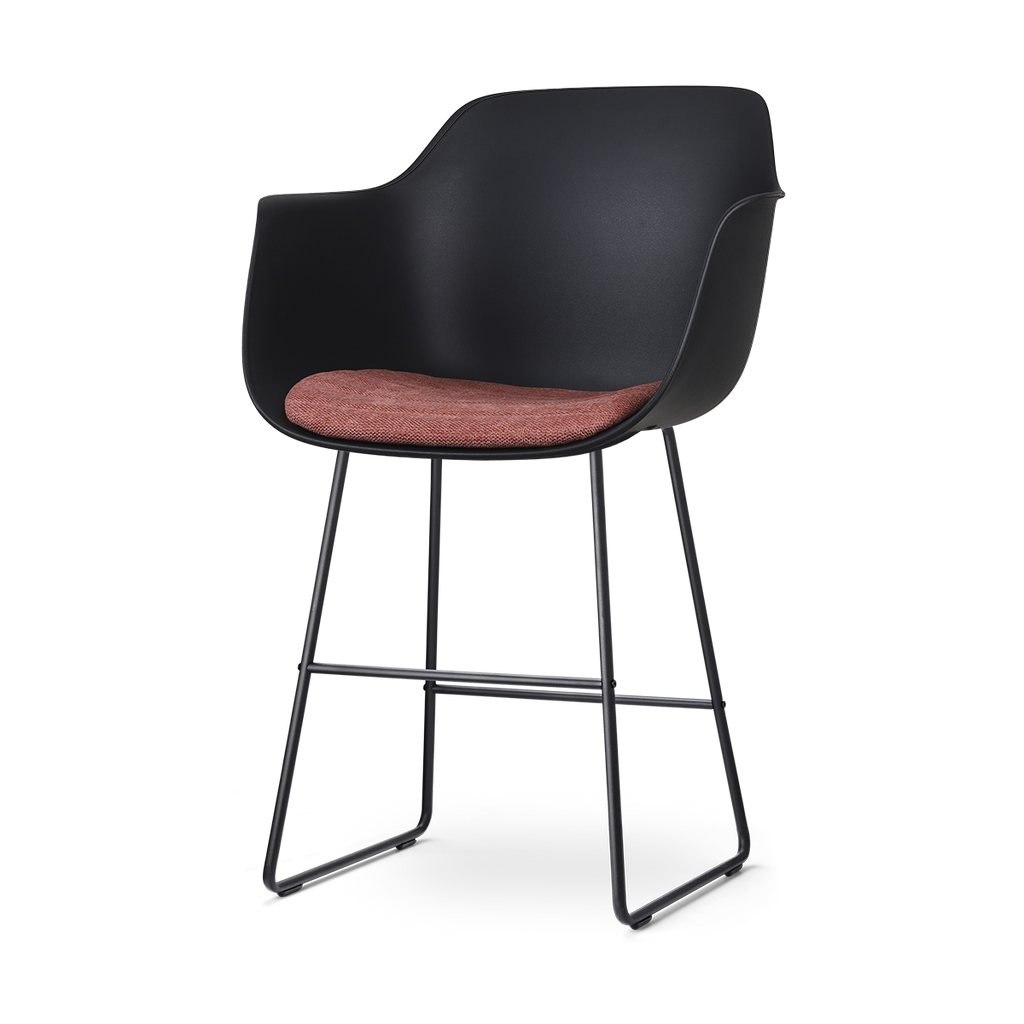Nino-Liz barkruk zwart met terracotta rood zitkussen - zwart onderstel - 65 cm