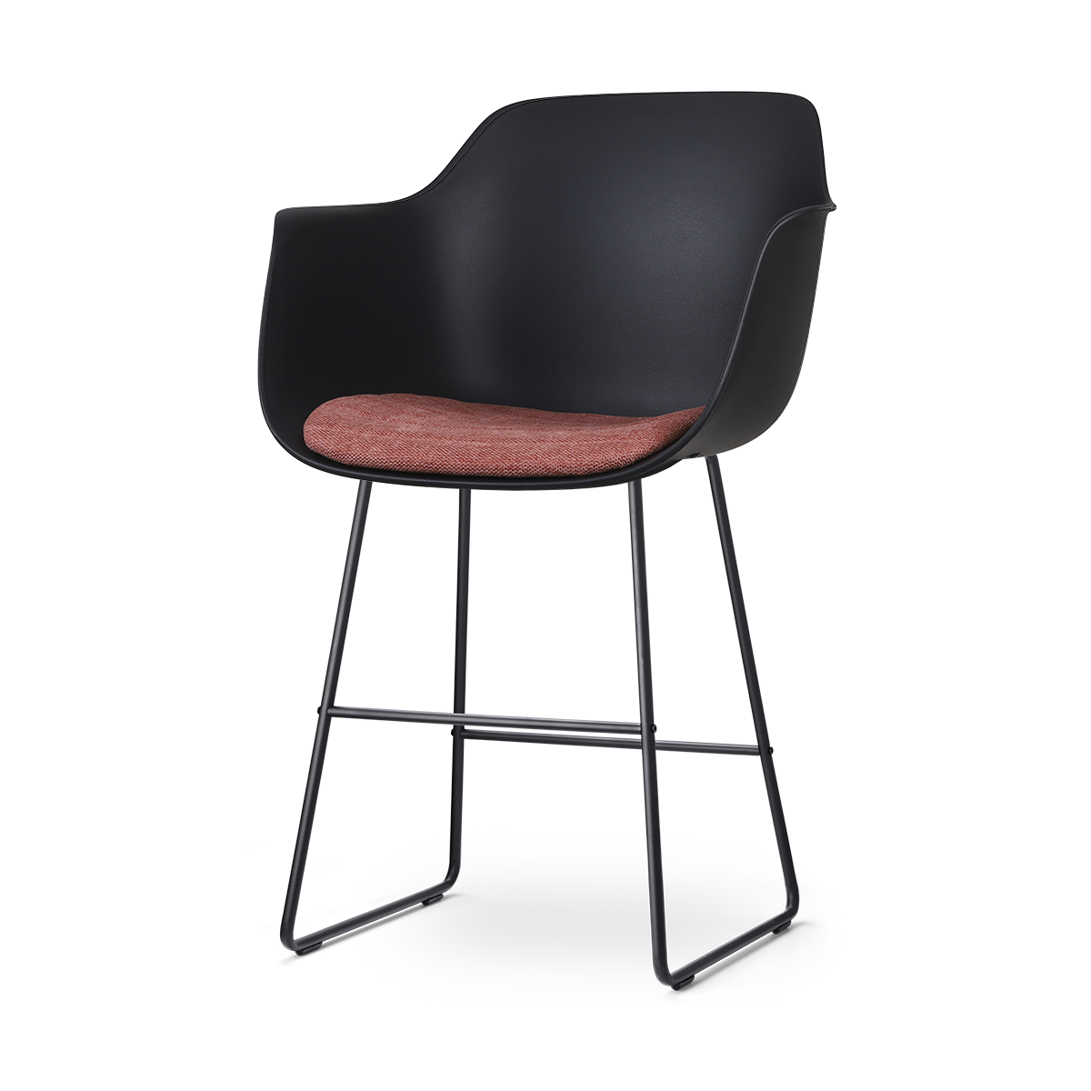 Nino-Liz barkruk zwart met terracotta rood zitkussen - zwart onderstel - 65 cm