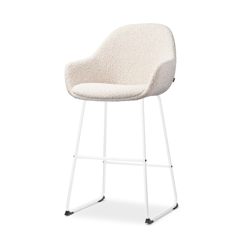 Nino-Mae barkruk bouclé beige - wit onderstel - 65 cm