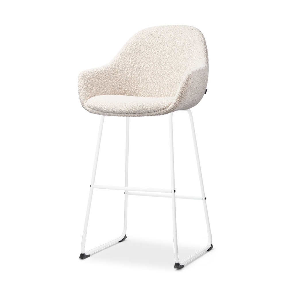 Nino-Mae barkruk bouclé beige - wit onderstel - 75 cm
