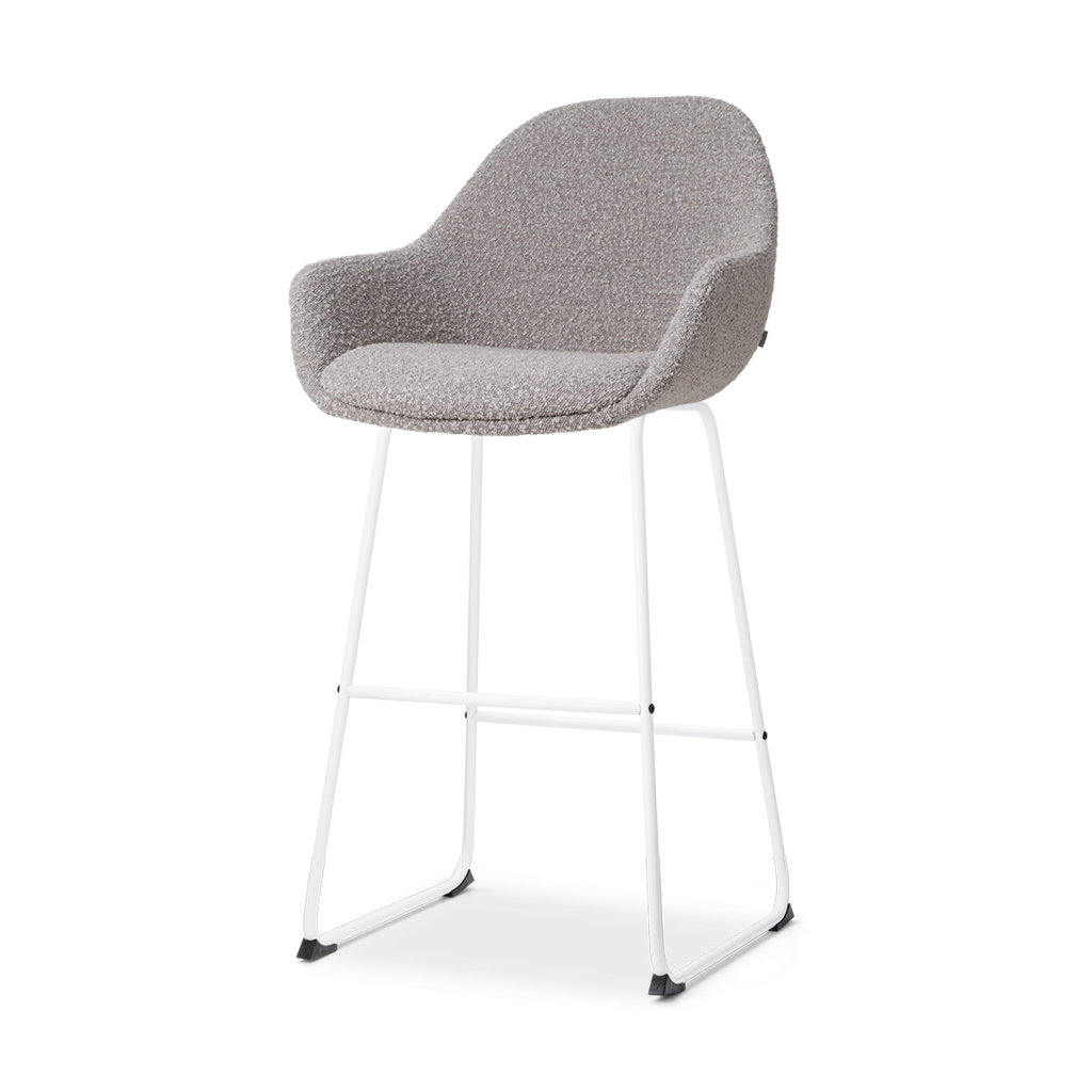 Nino-Mae barkruk bouclé taupe - wit onderstel - 75 cm