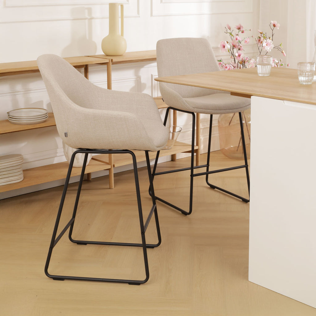 Nino-Mae barkruk beige - zwart onderstel - 75 cm