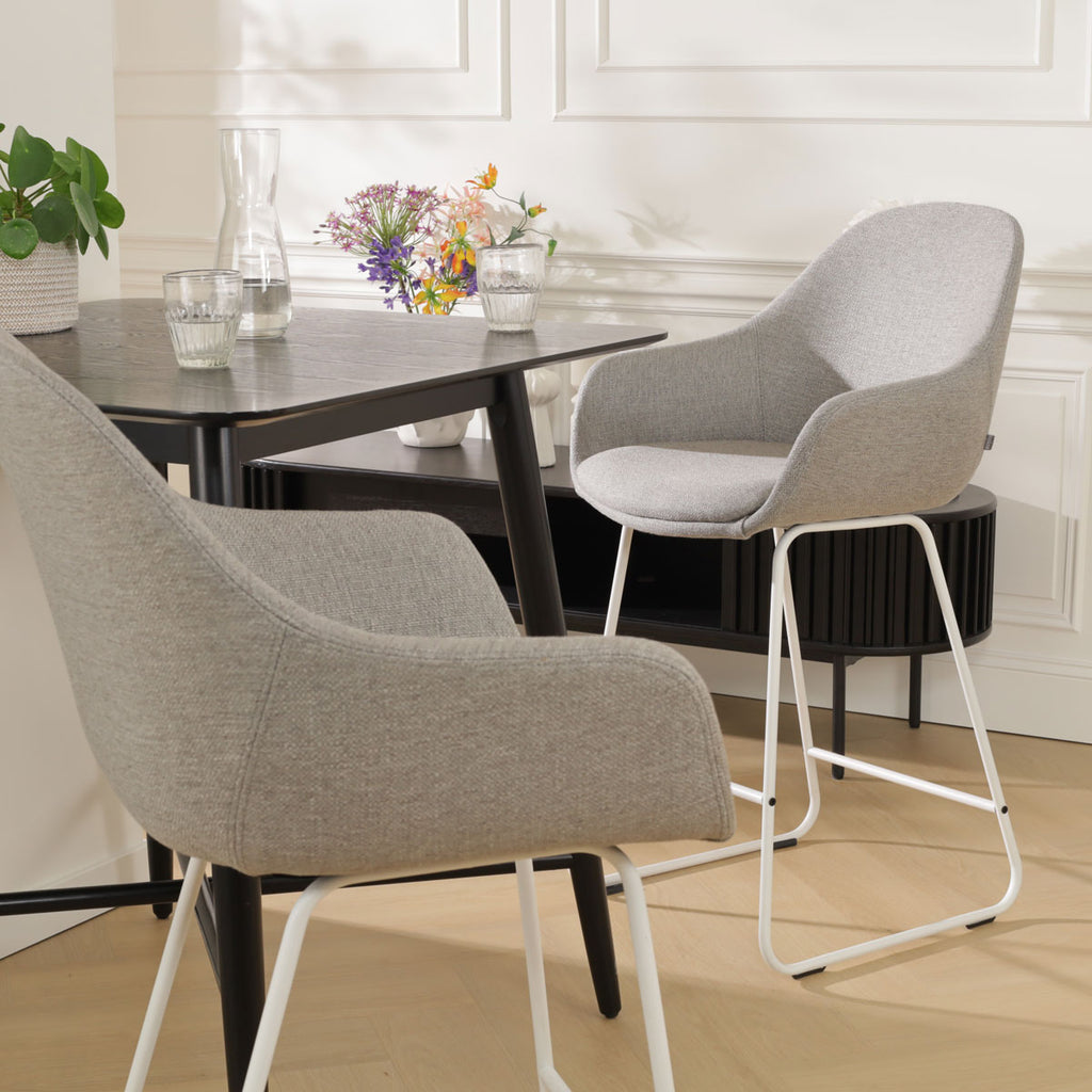 Nino-Mae barkruk warm grijs - wit onderstel - 75 cm