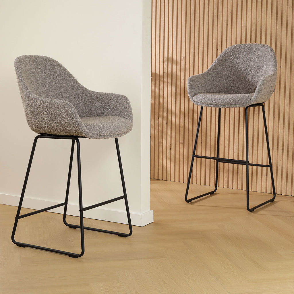 Nino-Mae barkruk bouclé taupe - zwart onderstel - 65 cm