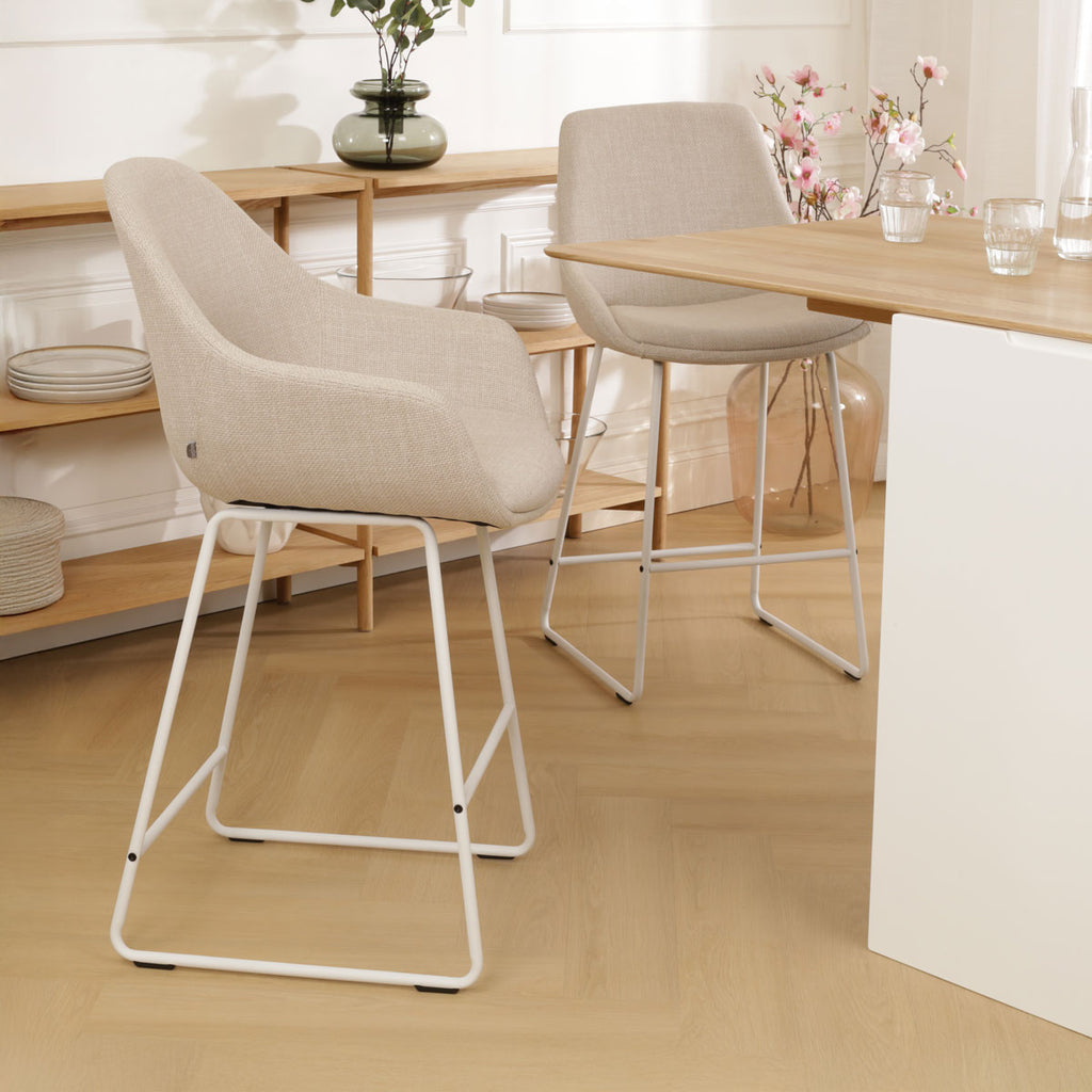 Nino-Mae barkruk beige - wit onderstel - 65 cm