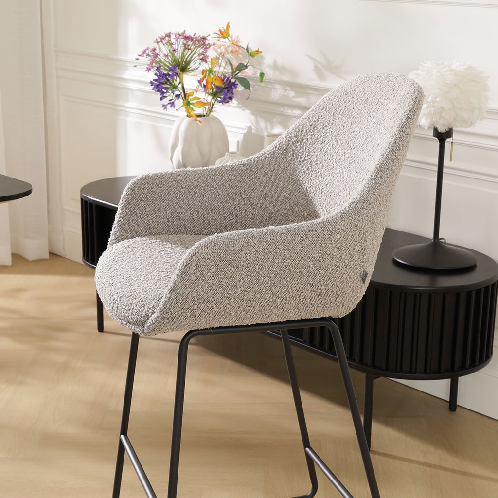 Nino-Mae barkruk bouclé taupe - zwart onderstel - 75 cm