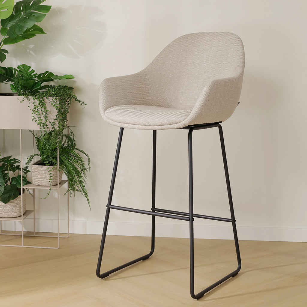Nino-Mae barkruk beige - zwart onderstel - 75 cm