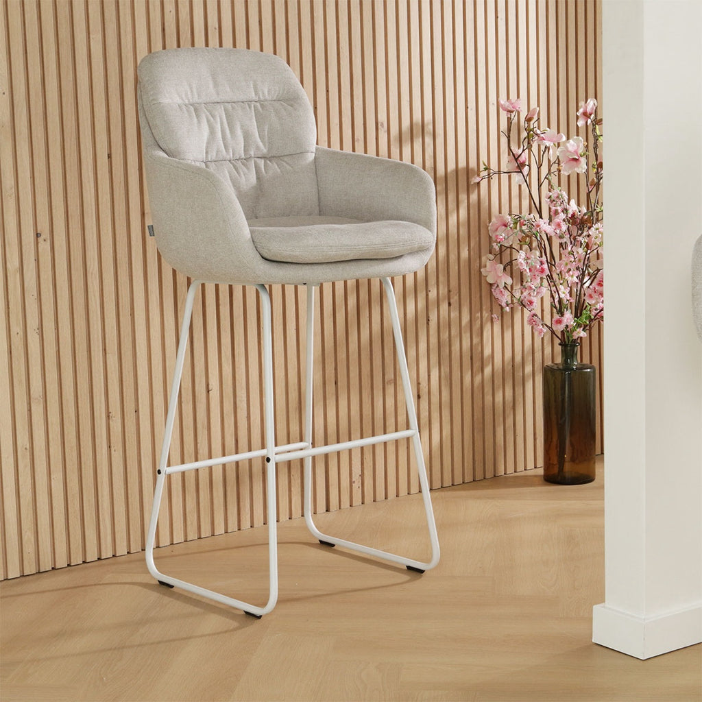 Nino-Mia barkruk beige - wit onderstel - 65 cm