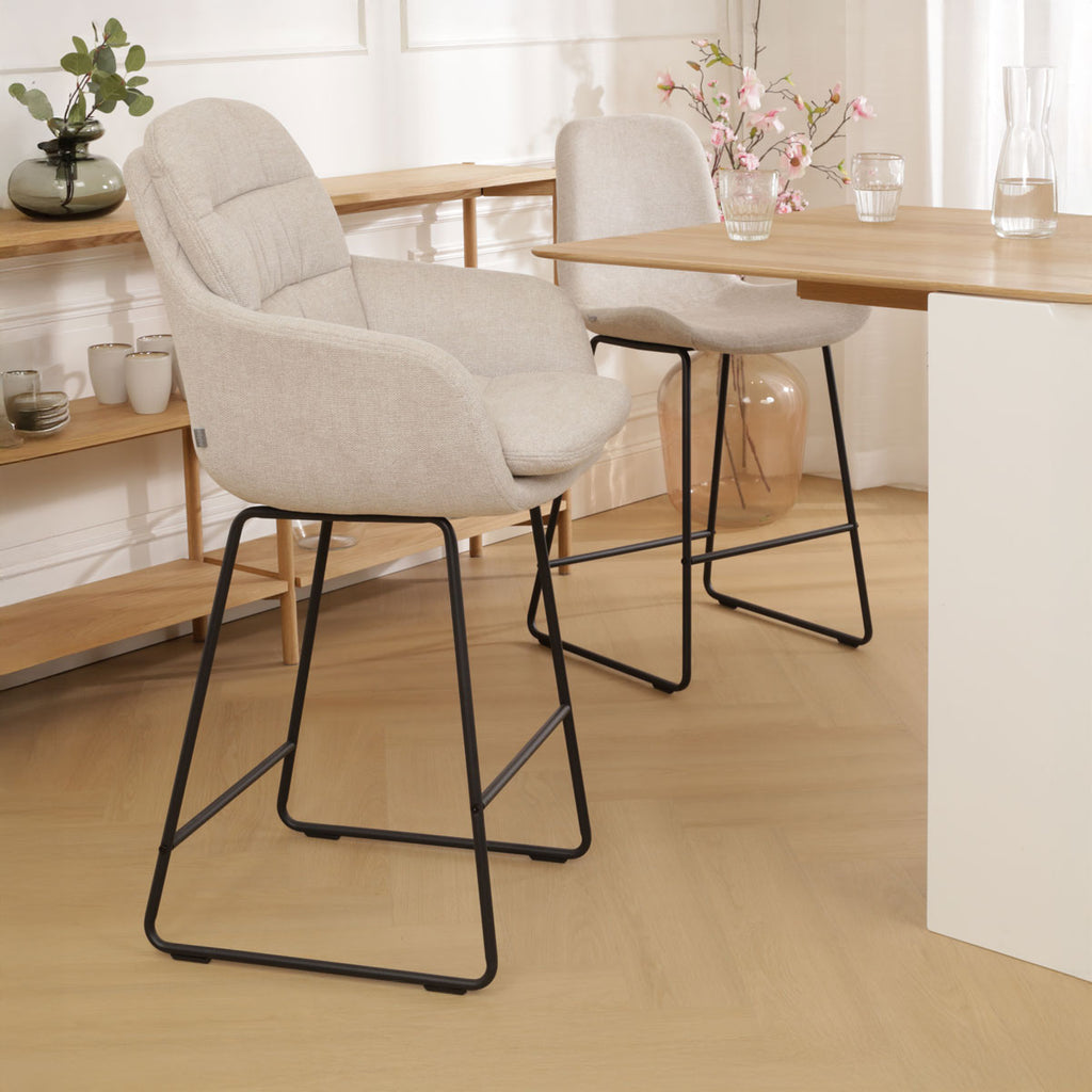 Nino-Mia barkruk beige - zwart onderstel - 75 cm