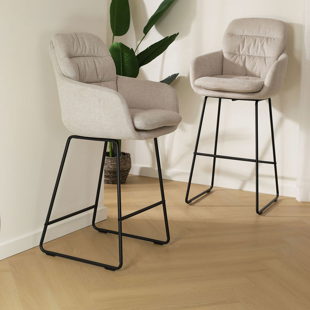 Nino-Mia barkruk beige - zwart onderstel - 65 cm
