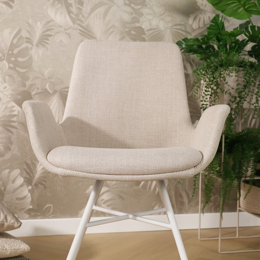 Noa-Eef eetkamerstoel beige - wit onderstel