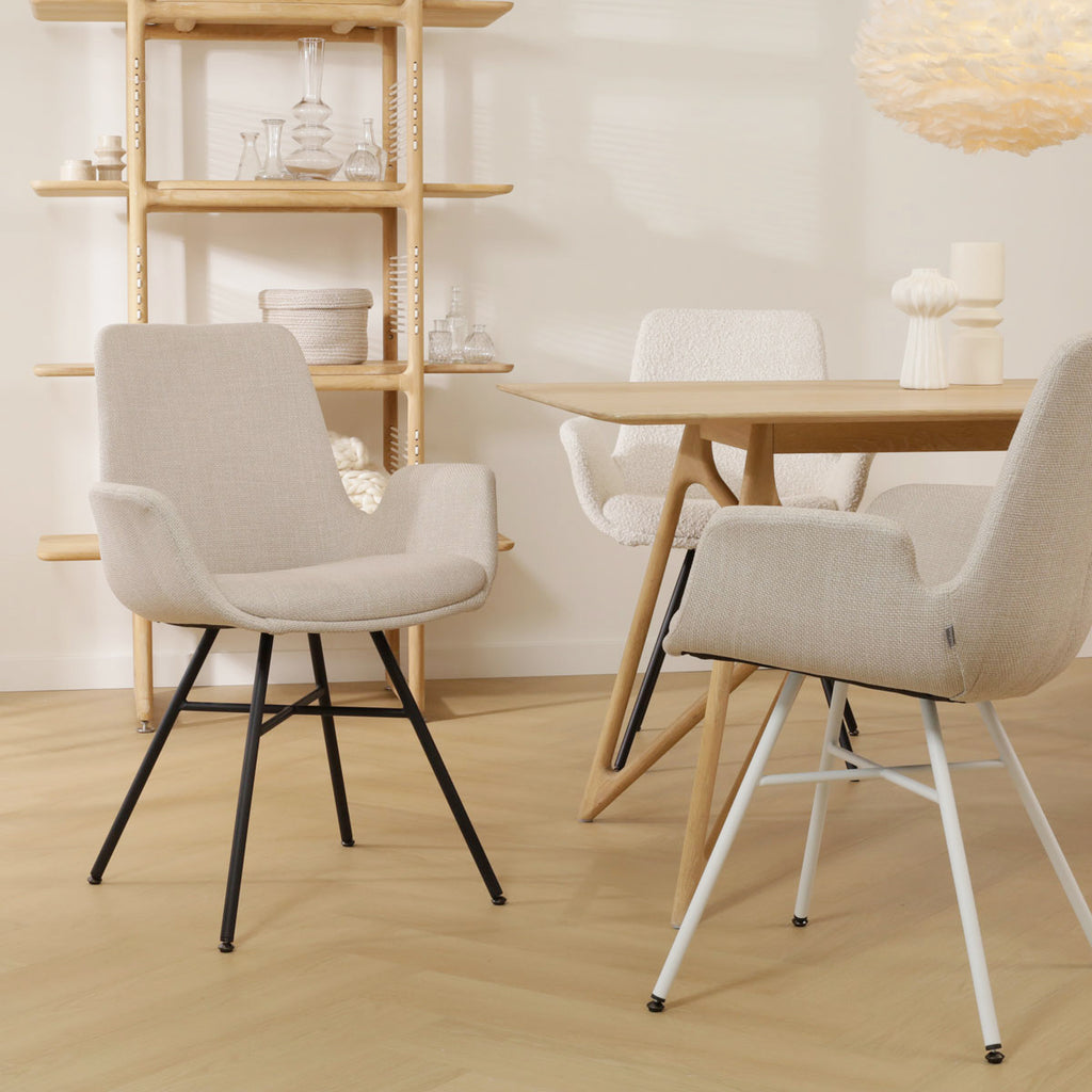 Noa-Eef eetkamerstoel beige - wit onderstel