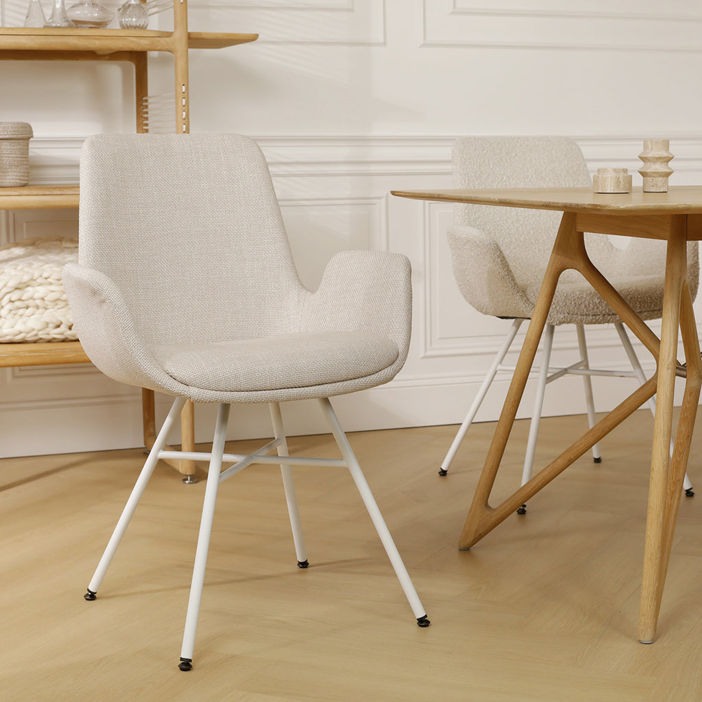 Noa-Eef eetkamerstoel beige - wit onderstel