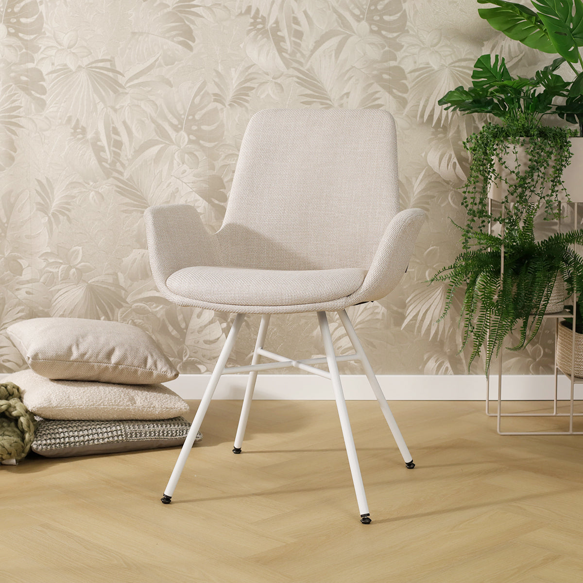 Noa-Eef eetkamerstoel beige - wit onderstel