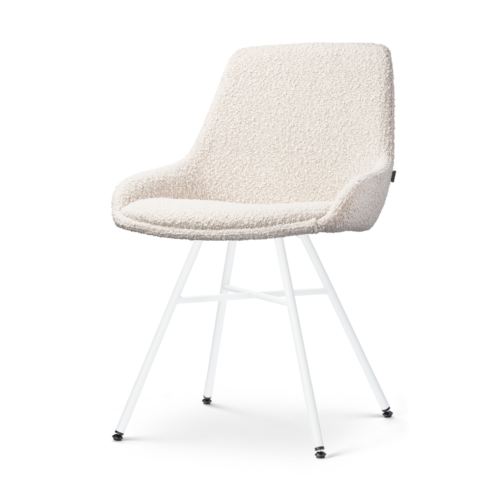 Noa-Isa eetkamerstoel bouclé beige - wit onderstel