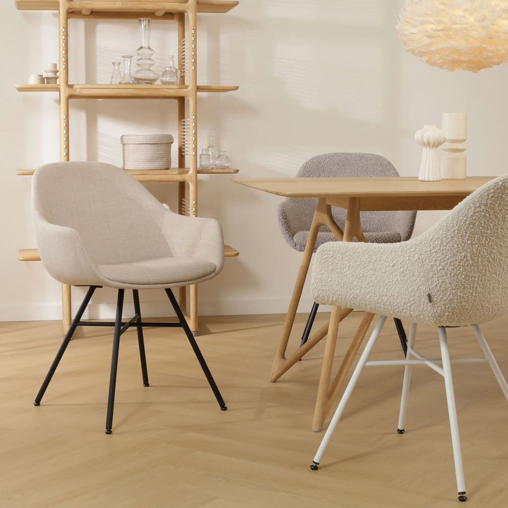 Noa-Mae eetkamerstoel beige - wit onderstel